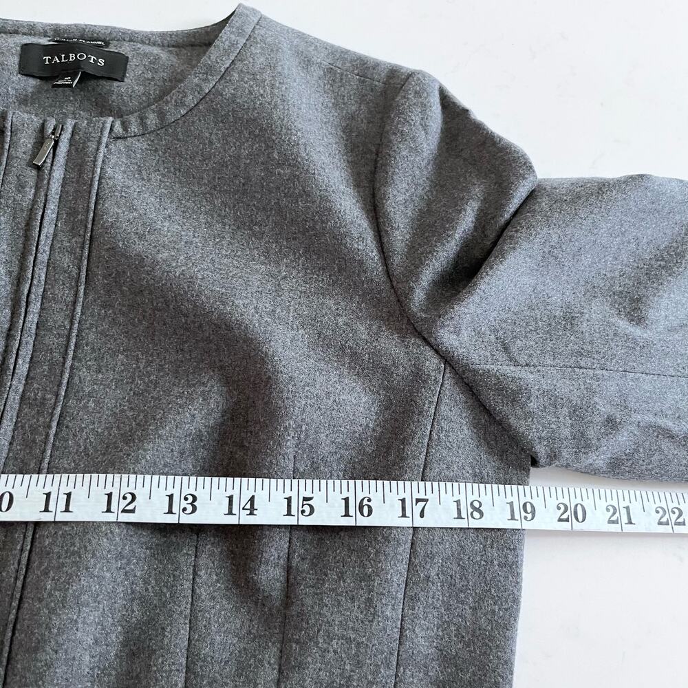 Talbots Gray Italian Flannel Wool Blend Zip Up Collarless Jacket Size 10 - Picture 5 of 7